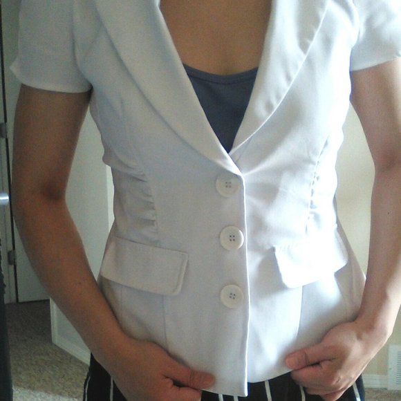 Majora Jackets & Blazers - Majora White Short Sleeved Ruch Detail Blazer